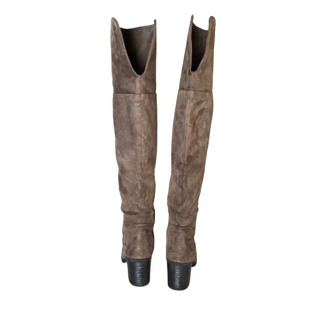 Brown Faux Suede Over the Knee Boots Kohl's Size 8 Inside Zip Fold Down‎